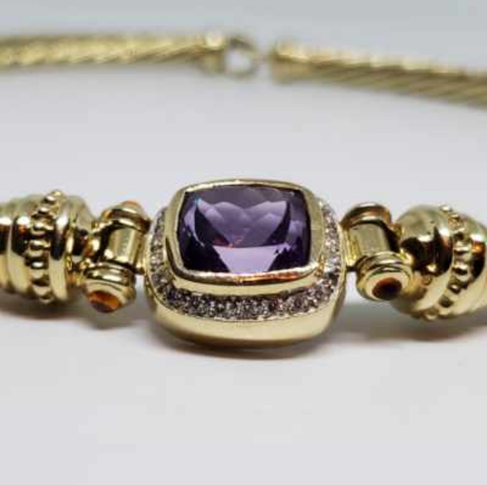 David yurman 14k Yellow gold diamond amethyst Necklace 100% Authentic - Picture 9 of 10